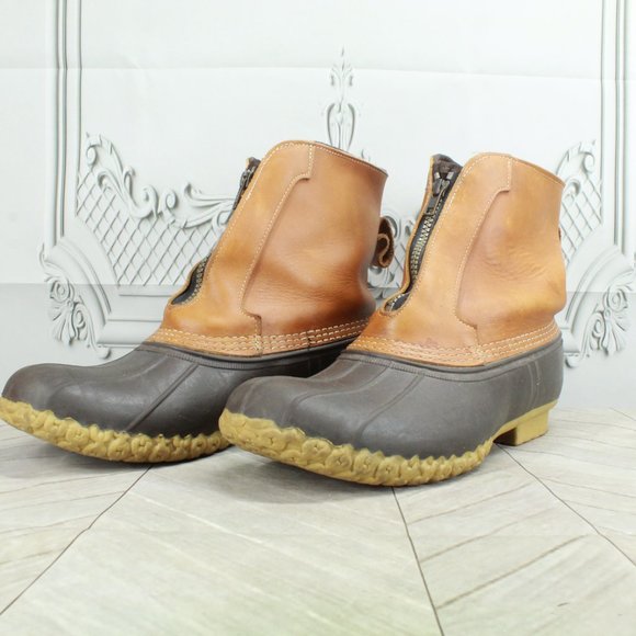 LL Bean Brown Leather Lounger Shearling Lined Front Zip Duck Boots Size 9 M - Picture 3 of 9